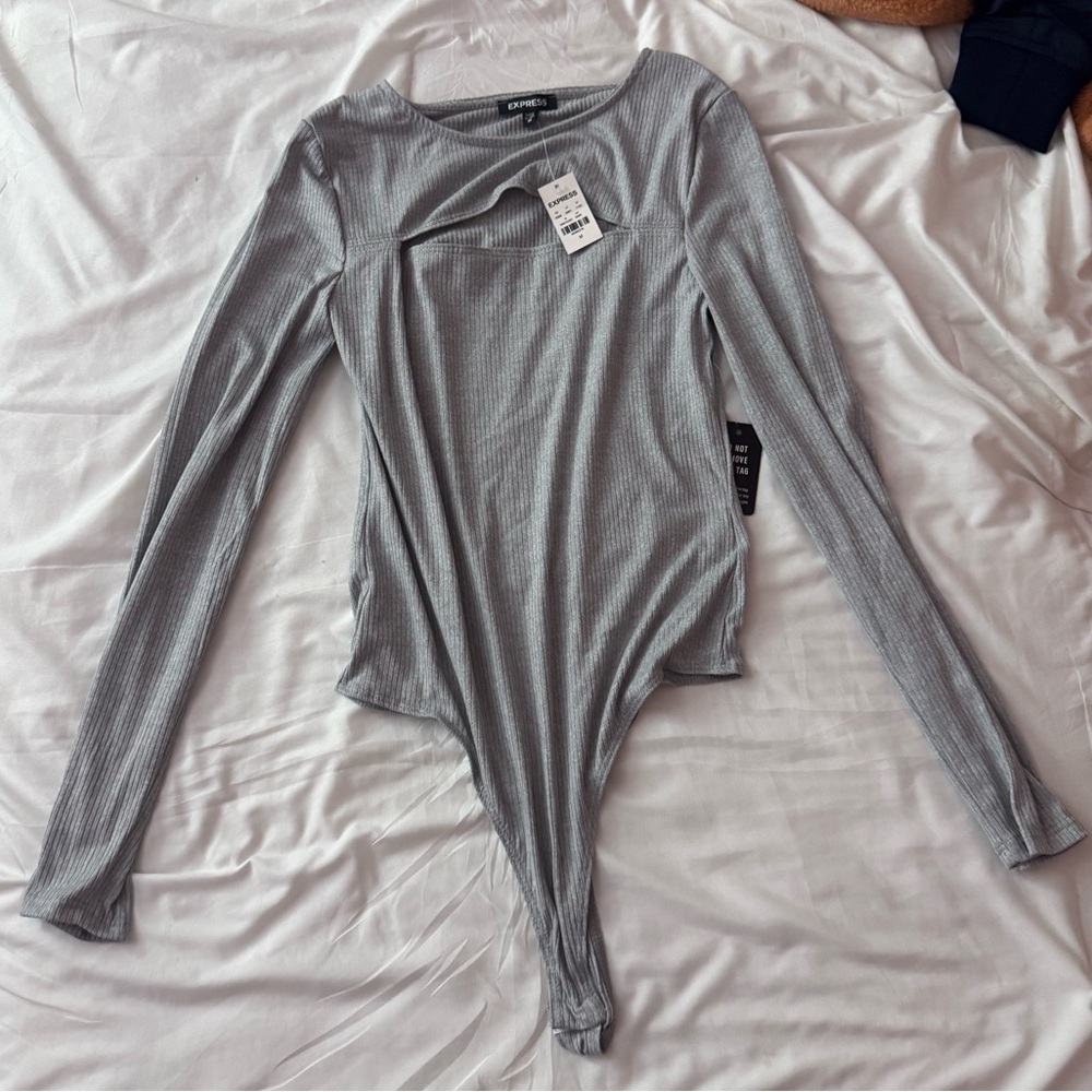 Gray ribbed bodysuit